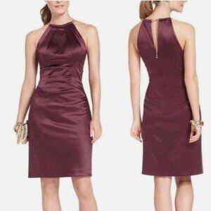 Eliza J Sz 6 Burgundy Purple Pleated Satin Halter Cocktail Dress Formal Wedding